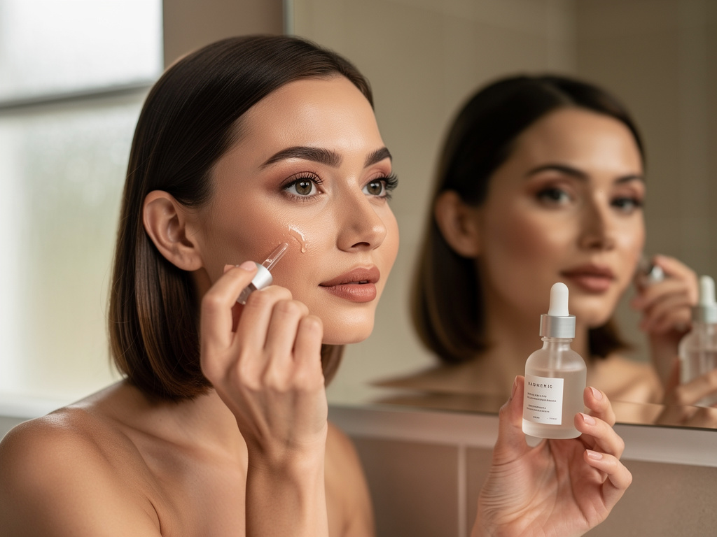 Woman applying serum to her face — self-care and aesthetics at Bravo MedSpa